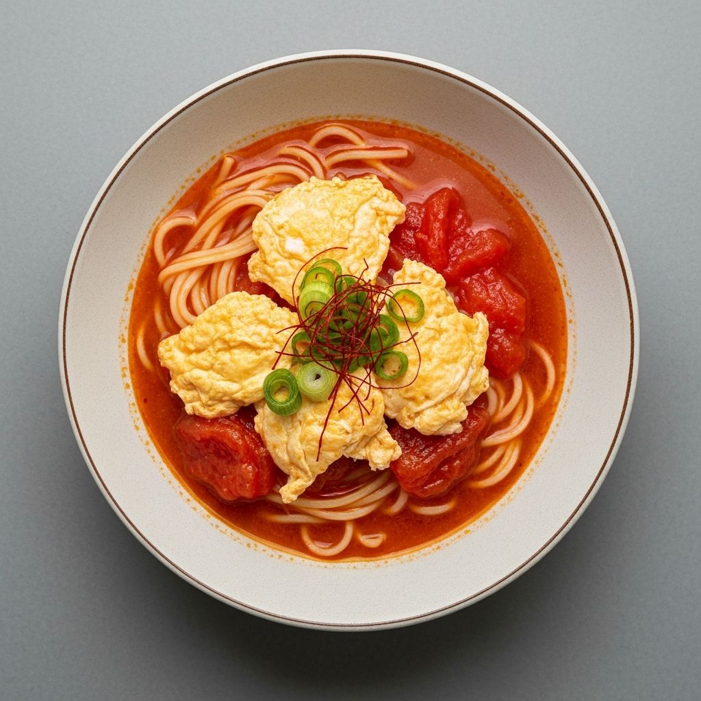 Asian tomato egg noodle soup