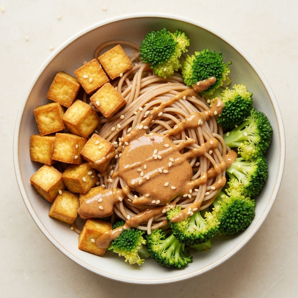 Tofu Noodle Bowl with Almond Butter Sauce